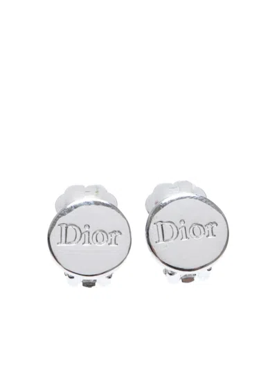 Pre-owned Dior Logo-engraved Earrings In Silver