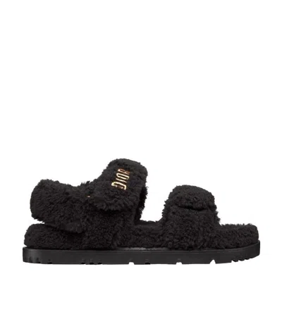 Dior Logo Flat Sandals In Black
