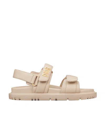 Dior Logo Flat Sandals In Nude