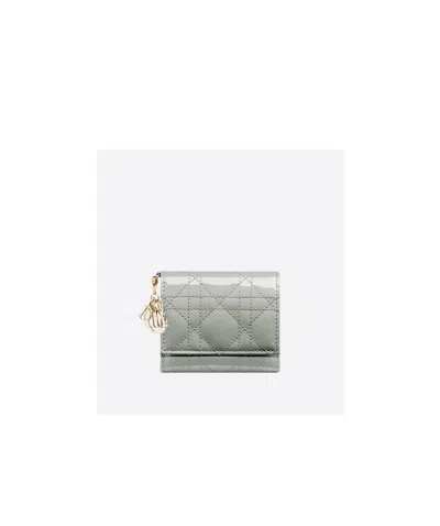 Dior Logo Grey Calfskin Wallet In Gray
