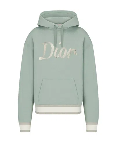 Dior Logo Hooded Drawstring Sweater In Gray
