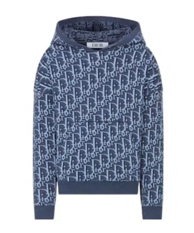 Dior Logo Hooded Sweater In Blue