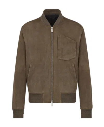 Dior Logo Leather Jacket In Brown