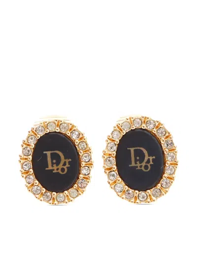 Pre-owned Dior Logo-lettering Clip-on Earrings In Gold