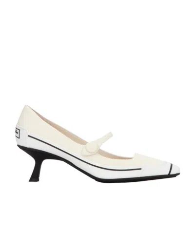 Dior Logo Matching High-heeled Shoes In White