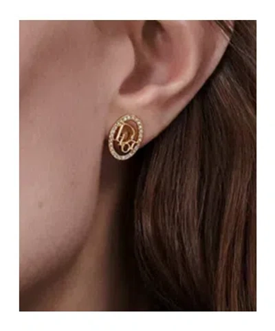 Dior Logo Oval Stud Earrings In Gold