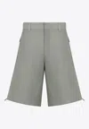 Dior Men Cotton Blend Bermuda Shorts With Lateral Zip In Gray