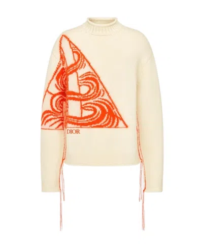 Dior Logo Pattern Jacquard Sweater In Nude