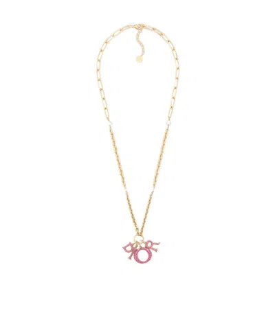 Dior Logo Pattern Pendant Necklace In Yellow