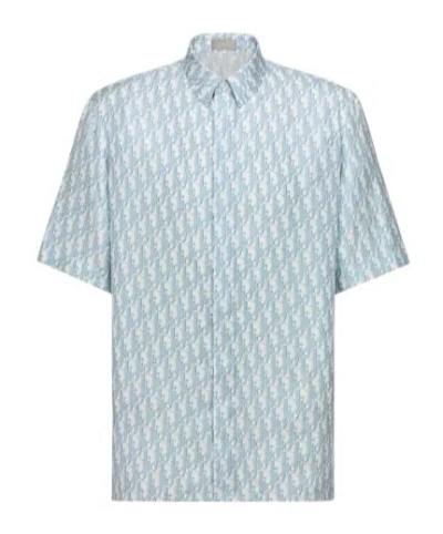Dior Logo Pattern Short-sleeved Shirt In Blue