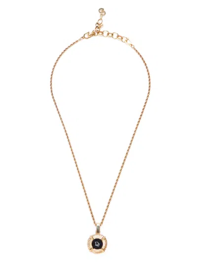 Pre-owned Dior Logo Pendant Necklace In Gold
