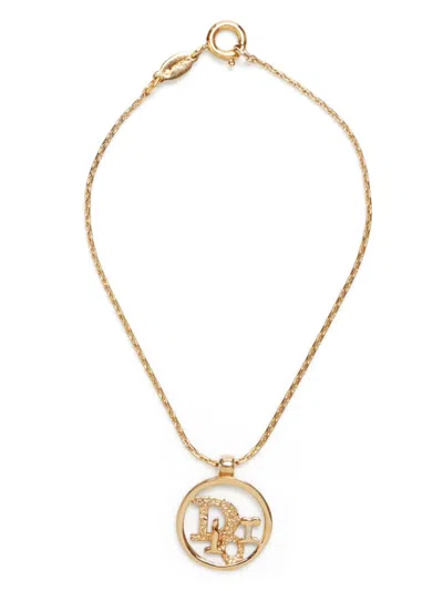 Pre-owned Dior Logo Pendant Necklace In Gold