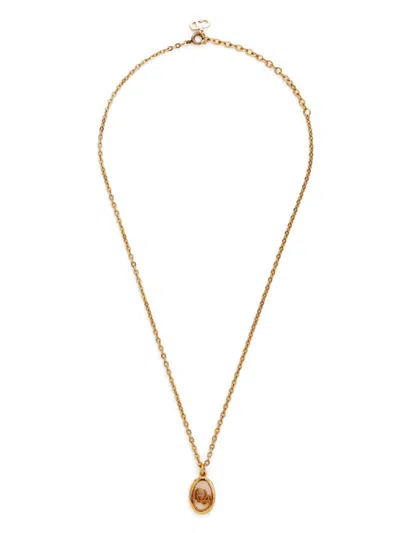 Pre-owned Dior Logo Pendant Necklace In Gold