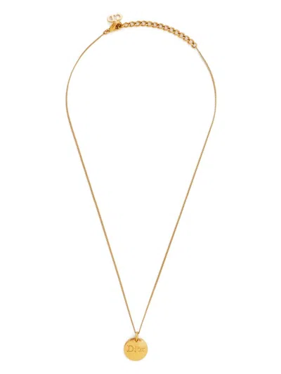 Pre-owned Dior Logo Pendant Necklace In Gold