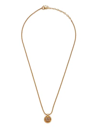 Pre-owned Dior Logo Pendant Necklace In Gold