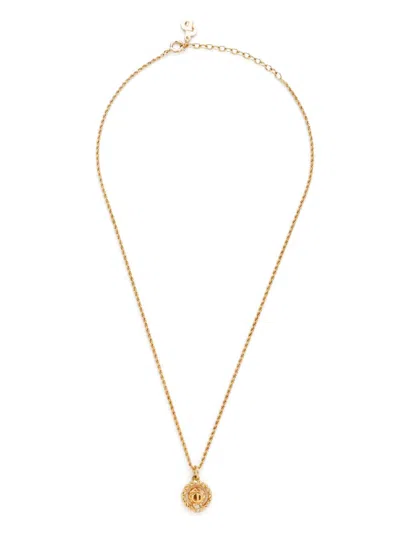 Pre-owned Dior Logo-pendant Necklace In Gold