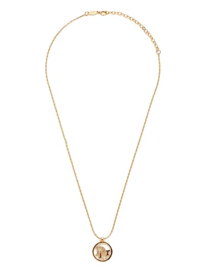 Pre-owned Dior Logo-pendant Necklace In Gold