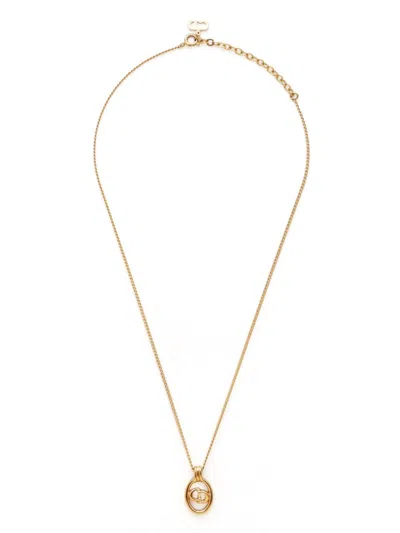Pre-owned Dior Logo Pendant Necklace In Gold