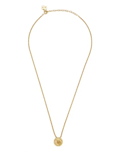 Pre-owned Dior Logo Pendant Necklace In Gold