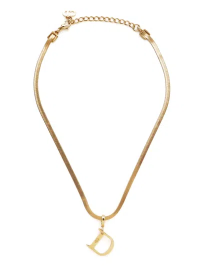 Pre-owned Dior Logo-pendant Necklace In Gold