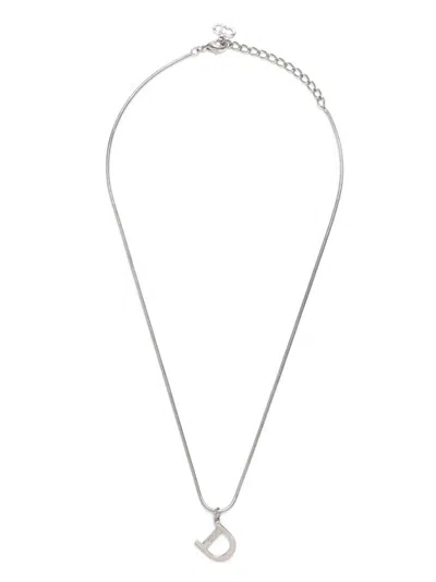 Pre-owned Dior Logo Pendant Necklace In Silver