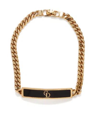 Pre-owned Dior Logo-plaque Chain Bracelet In Gold