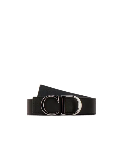 Dior Logo Plaque Reversible Belt In Black