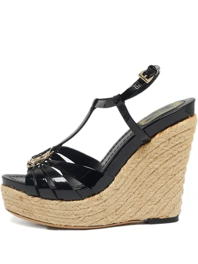 Pre-owned Dior Logo-plaque Wedge-heel Sandals In Black