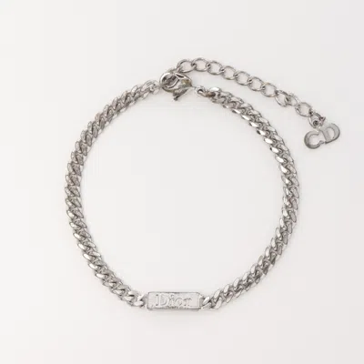Dior Logo Plate Bracelet Silver