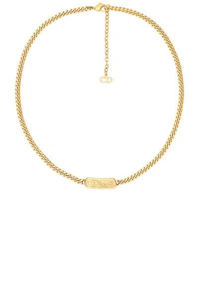 Dior Logo Plate Necklace In Light Gold
