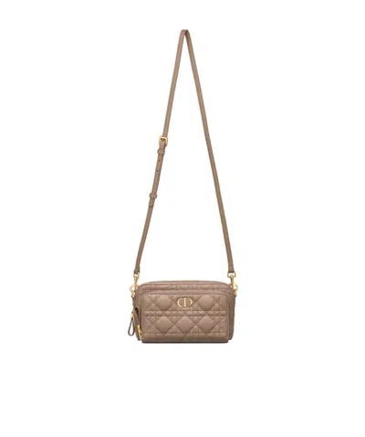 Dior Logo Quilted Shoulder Bag In Brown