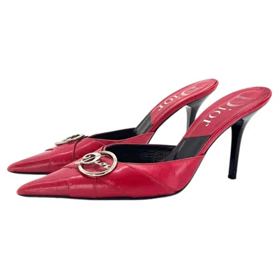 Pre-owned Dior Logo Retro Vintage Galliano Red Leather Pointed Toe Mules Pumps 37