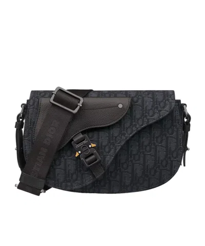 Dior Logo Saddle Messenger Shoulder Bag In Black