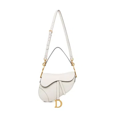 Dior Logo Saddle Shoulder Bag In White