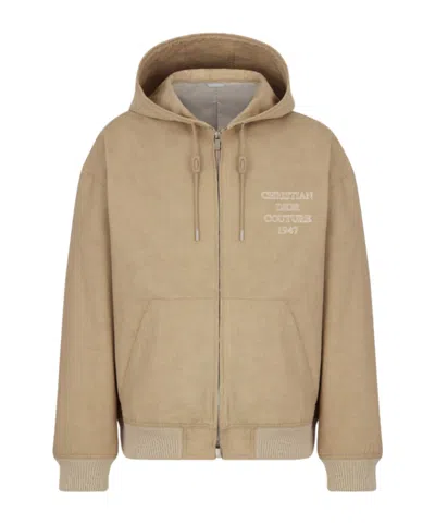 Dior Logo Zipper Casual Jacket In Nude