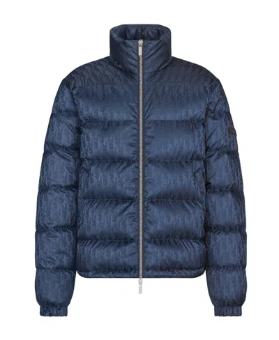 Dior Logo Zipper Down Jacket In Blue