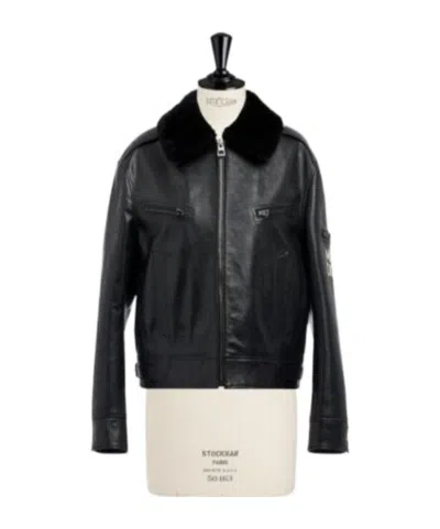 Dior Logo Zipper Leather Jacket In Black