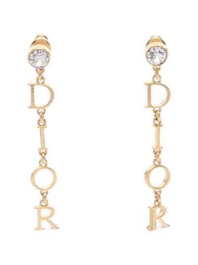 Pre-owned Dior Logo-drop Earrings In Gold