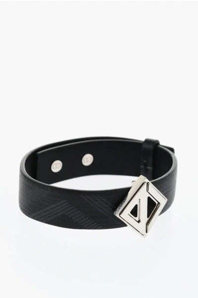 Dior Logoed Leather Bracelet With Diamonds Logo In Black