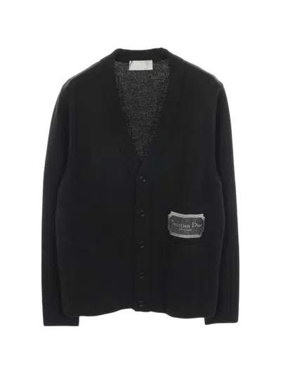Pre-owned Dior Logo-embroidered Cardigan In Black