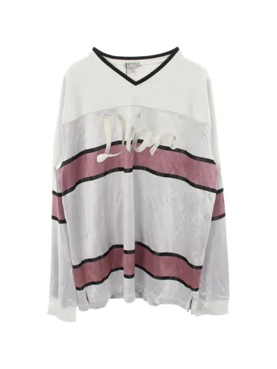 Pre-owned Dior Logo-embroidered Long-sleeve V-neck T-shirt In White