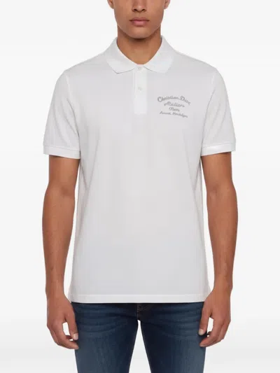 Pre-owned Dior Logo-embroidered Piqué Knit Polo Shirt In White
