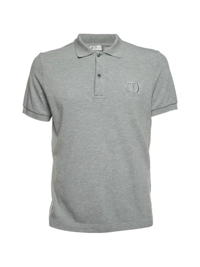 Pre-owned Dior Logo-embroidered Piqué Polo Shirt In Gray
