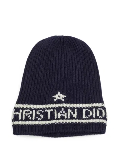 Pre-owned Dior Logo-knit Beanie Hat In Blue