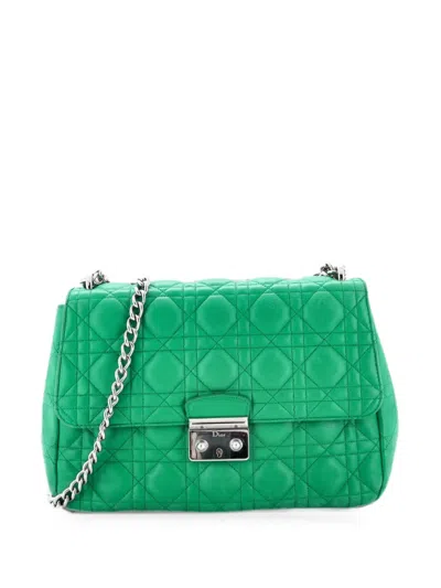Pre-owned Dior Long Chain Miss  Bag Cannage Quilt Lambskin Medium Crossbody Bag In Green