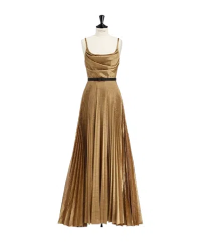 Dior Long Pleated Dress In Brown