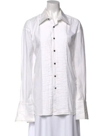 Pre-owned Dior Long Sleeve Button-up Top In White