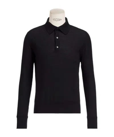 Dior Long Sleeve Knit Polo Shirt In Blue