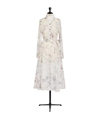 Dior Long Sleeve Printed Dress In White
