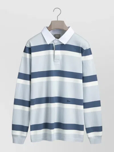 Dior Long Sleeve Striped Polo Knit Top In Blue